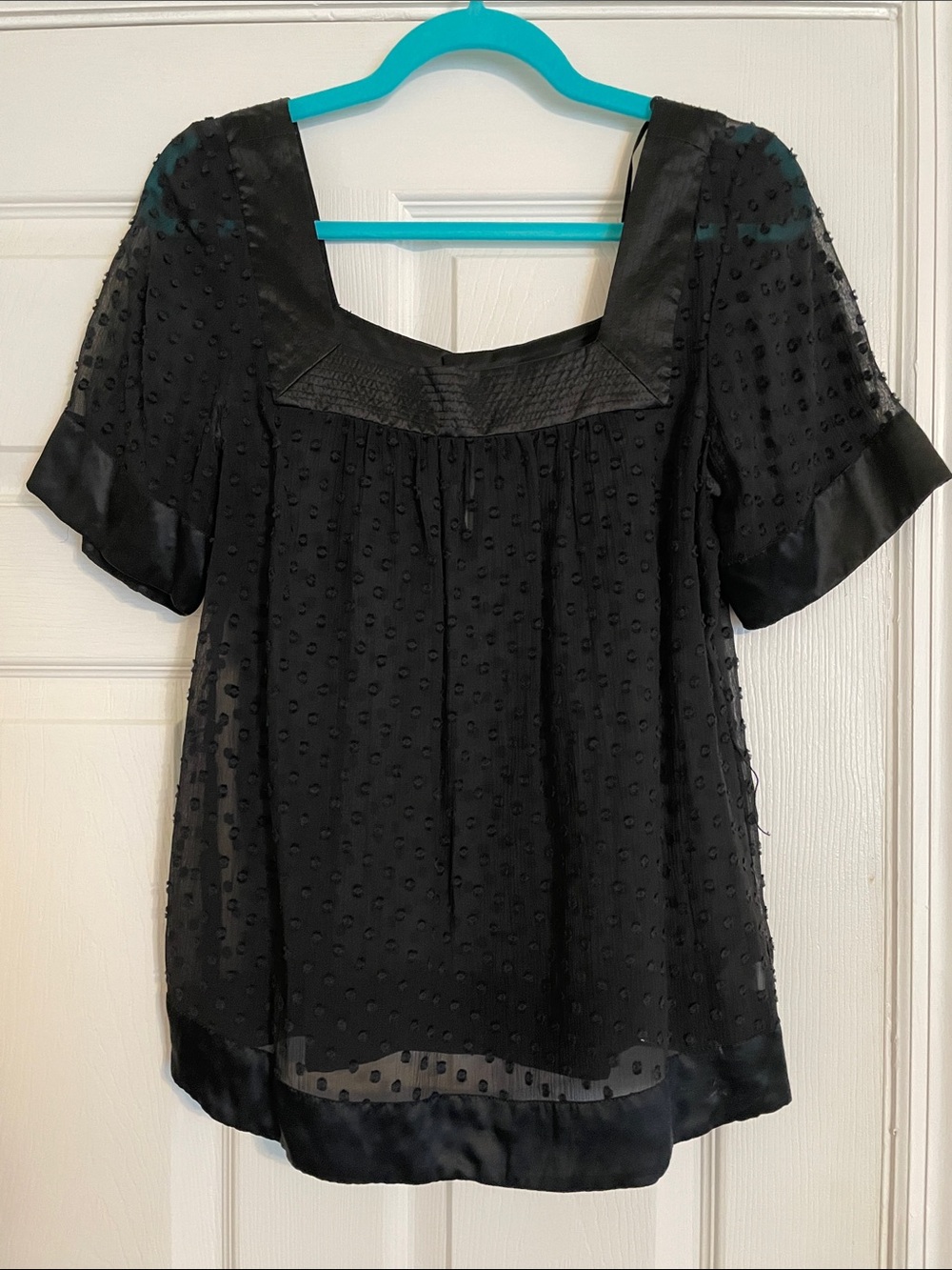 Guess Black Swiss Dot sheer Square-Neck Blouse vintage